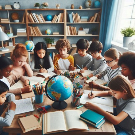 Children concentrating on English studies